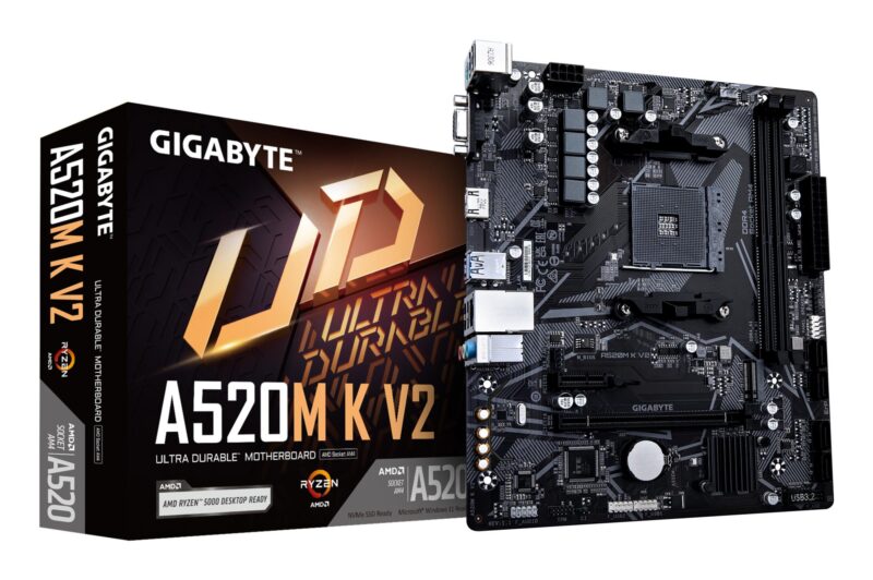 Mainboard|GIGABYTE|AMD A520|SAM4|Micro-ATX|Memory DDR4|Memory slots 2|1xPCI-Express 3.0 1x|1xPCI-Express 3.0 16x|1xM.2|1x15pin D-sub|1xHDMI|2xUSB 2.0|4xUSB 3.2|1xPS/2|1xRJ45|3xAudio port|A520MKV21.1 Mainboard|GIGABYTE|AMD A520|SAM4|Micro-ATX|Memory DDR4|Memory slots 2|1xPCI-Express 3.0 1x|1xPCI-Express 3.0 16x|1xM.2|1x15pin D-sub|1xHDMI|2xUSB 2.0|4xUSB 3.2|1xPS/2|1xRJ45|3xAudio port|A520MKV21.1