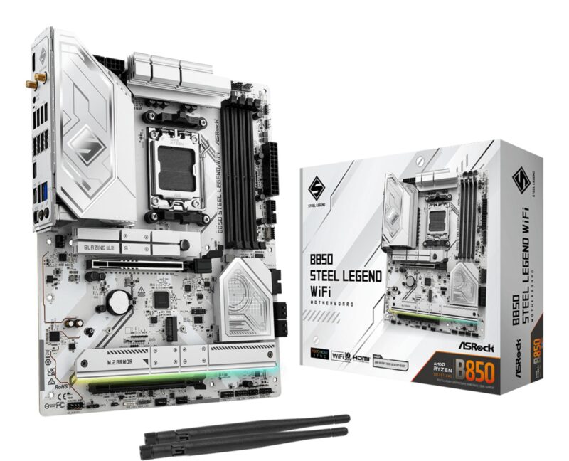 Mainboard|ASROCK|AMD B850|SAM5|ATX|Memory DDR5|Memory slots 4|1xPCI-Express 4.0 16x|1xPCI-Express 5.0 16x|1xM.2|1xHDMI|1xAudio-In|1xAudio-Out|4xUSB 2.0|5xUSB 3.2|2xUSB-C|1xOptical S/PDIF|1xRJ45|B850STEELLEGENDWIFI Mainboard|ASROCK|AMD B850|SAM5|ATX|Memory DDR5|Memory slots 4|1xPCI-Express 4.0 16x|1xPCI-Express 5.0 16x|1xM.2|1xHDMI|1xAudio-In|1xAudio-Out|4xUSB 2.0|5xUSB 3.2|2xUSB-C|1xOptical S/PDIF|1xRJ45|B850STEELLEGENDWIFI