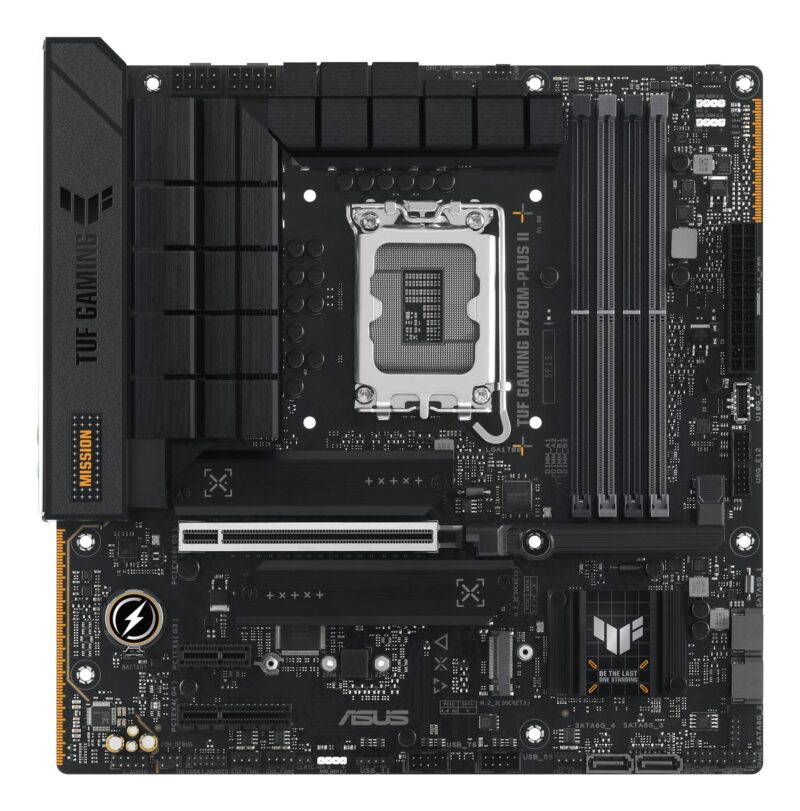 Mainboard|ASUS|Intel B760 Express|LGA1700|Micro-ATX|Memory slots 4|1xPCI-Express 3.0 1x|1xPCI-Express 4.0 4x	|1xPCI-Express 5.0 16x|3xM.2|1xHDMI|1xDisplayPort|4xUSB 2.0|3xUSB 3.2|1xUSB-C|1xOptical S/PDIF|1xRJ45|5xAudio port|TUFGAMINGB760M-PLUSII