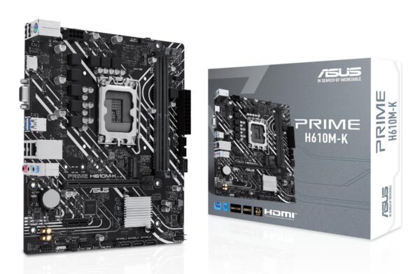 Mainboard|ASUS|Intel H610|LGA1700|Micro-ATX|Memory DDR5|Memory slots 2|1xPCI-Express 3.0 1x|1xPCI-Express 4.0 16x|1xM.2|1x15pin D-sub|1xHDMI|4xUSB 2.0|2xUSB 3.2|1xPS/2|1xRJ45|3xAudio port|PRIMEH610M-K Mainboard|ASUS|Intel H610|LGA1700|Micro-ATX|Memory DDR5|Memory slots 2|1xPCI-Express 3.0 1x|1xPCI-Express 4.0 16x|1xM.2|1x15pin D-sub|1xHDMI|4xUSB 2.0|2xUSB 3.2|1xPS/2|1xRJ45|3xAudio port|PRIMEH610M-K