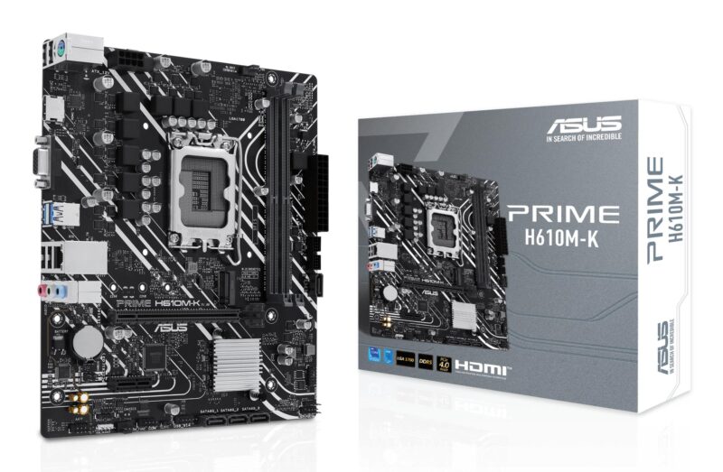 Mainboard|ASUS|Intel H610|LGA1700|Micro-ATX|Memory DDR5|Memory slots 2|1xPCI-Express 3.0 1x|1xPCI-Express 4.0 16x|1xM.2|1x15pin D-sub|1xHDMI|4xUSB 2.0|2xUSB 3.2|1xPS/2|1xRJ45|3xAudio port|PRIMEH610M-K Mainboard|ASUS|Intel H610|LGA1700|Micro-ATX|Memory DDR5|Memory slots 2|1xPCI-Express 3.0 1x|1xPCI-Express 4.0 16x|1xM.2|1x15pin D-sub|1xHDMI|4xUSB 2.0|2xUSB 3.2|1xPS/2|1xRJ45|3xAudio port|PRIMEH610M-K