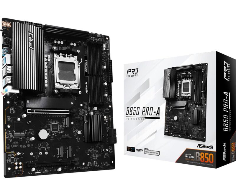 Mainboard|ASROCK|AMD B850|SAM5|ATX|Memory DDR5|Memory slots 4|1xPCI-Express 4.0 16x|1xPCI-Express 5.0 16x|1xM.2|1xHDMI|1xAudio-In|1xAudio-Out|1xMicrophone|6xUSB 2.0|4xUSB 3.2|2xUSB-C|1xRJ45|B850PRO-A Mainboard|ASROCK|AMD B850|SAM5|ATX|Memory DDR5|Memory slots 4|1xPCI-Express 4.0 16x|1xPCI-Express 5.0 16x|1xM.2|1xHDMI|1xAudio-In|1xAudio-Out|1xMicrophone|6xUSB 2.0|4xUSB 3.2|2xUSB-C|1xRJ45|B850PRO-A