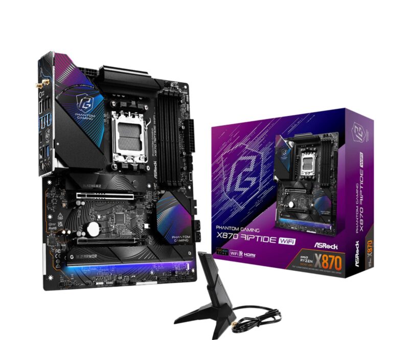 Mainboard|ASROCK|AMD X870|SAM5|ATX|Memory DDR5|Memory slots 4|1xPCI-Express 4.0 16x|1xPCI-Express 5.0 16x|4xM.2|1xHDMI|4xUSB 2.0|5xUSB 3.2|2xUSB-C|1xOptical S/PDIF|1xRJ45|2xAudio port|X870RIPTIDEWIFI Mainboard|ASROCK|AMD X870|SAM5|ATX|Memory DDR5|Memory slots 4|1xPCI-Express 4.0 16x|1xPCI-Express 5.0 16x|4xM.2|1xHDMI|4xUSB 2.0|5xUSB 3.2|2xUSB-C|1xOptical S/PDIF|1xRJ45|2xAudio port|X870RIPTIDEWIFI