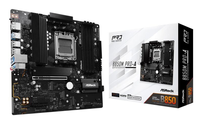Mainboard|ASROCK|AMD B850|SAM5|Micro-ATX|Memory DDR5|Memory slots 4|1xPCI-Express 4.0 4x |1xPCI-Express 5.0 16x|1xM.2|1xHDMI|1xDisplayPort|1xAudio-In|1xAudio-Out|1xMicrophone|4xUSB 2.0|3xUSB 3.2|1xUSB-C|1xRJ45|B850MPRO-A Mainboard|ASROCK|AMD B850|SAM5|Micro-ATX|Memory DDR5|Memory slots 4|1xPCI-Express 4.0 4x |1xPCI-Express 5.0 16x|1xM.2|1xHDMI|1xDisplayPort|1xAudio-In|1xAudio-Out|1xMicrophone|4xUSB 2.0|3xUSB 3.2|1xUSB-C|1xRJ45|B850MPRO-A