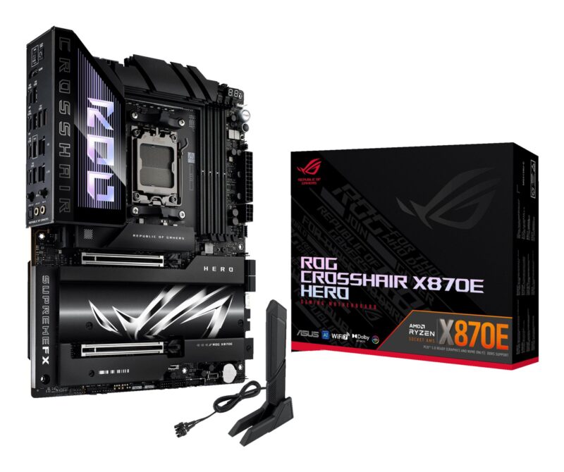 Mainboard|ASUS|AMD X870E|SAM5|ATX|Memory DDR5|Memory slots 4|2xPCI-Express 4.0 16x|2xPCI-Express 5.0 16x|4xM.2|1xHDMI|1xAudio-In|1xAudio-Out|6xUSB 3.2|2xUSB-C|2xUSB4|1xOptical S/PDIF|1xRJ45|ROGCROSSHAIRX870EHERO Mainboard|ASUS|AMD X870E|SAM5|ATX|Memory DDR5|Memory slots 4|2xPCI-Express 4.0 16x|2xPCI-Express 5.0 16x|4xM.2|1xHDMI|1xAudio-In|1xAudio-Out|6xUSB 3.2|2xUSB-C|2xUSB4|1xOptical S/PDIF|1xRJ45|ROGCROSSHAIRX870EHERO
