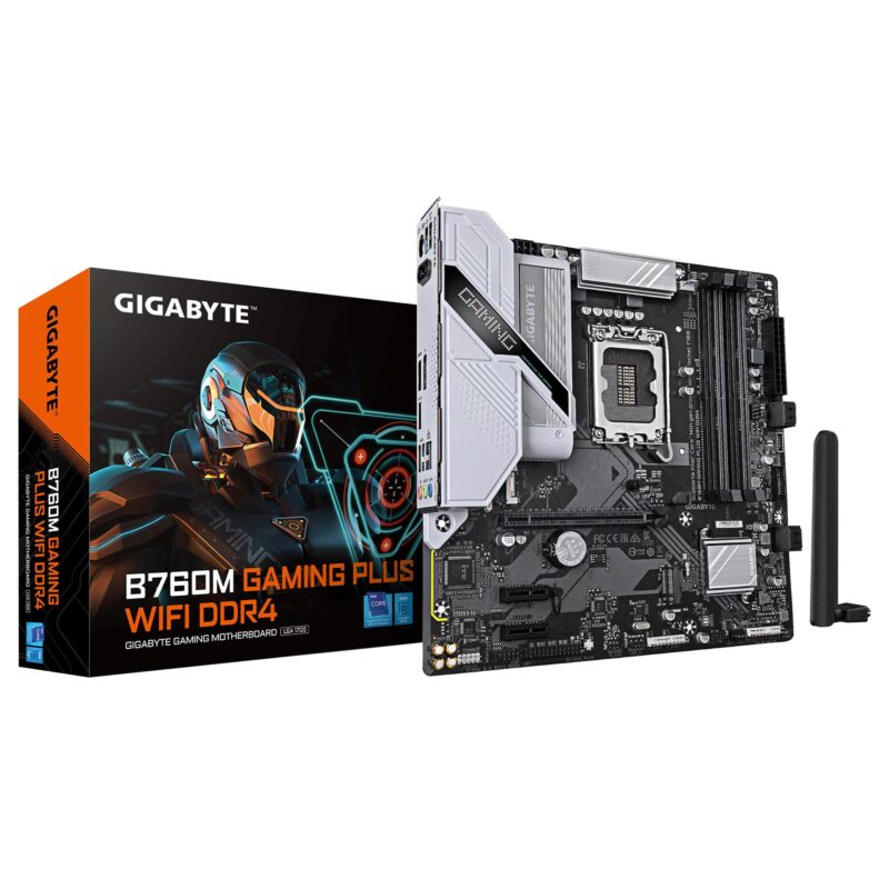Mainboard|GIGABYTE|B760M GAMING PLUS WIFI DDR4 (REV. 1.1)|Intel B760|LGA 1700|micro ATX|RAM DDR4-SDRAM|4xSlots|Wi-Fi Yes|Bluetooth Yes|2xNumber of M.2 (M) slots|B760MGPWIFIDDR41.1 Mainboard|GIGABYTE|B760M GAMING PLUS WIFI DDR4 (REV. 1.1)|Intel B760|LGA 1700|micro ATX|RAM DDR4-SDRAM|4xSlots|Wi-Fi Yes|Bluetooth Yes|2xNumber of M.2 (M) slots|B760MGPWIFIDDR41.1