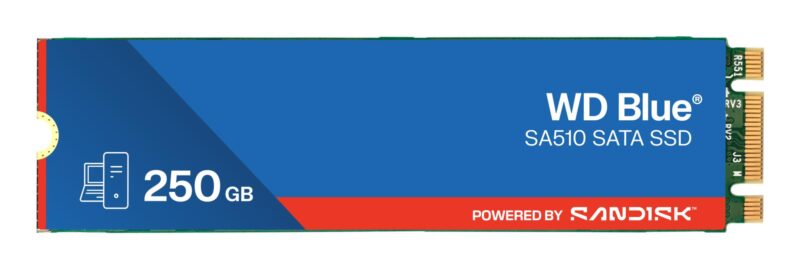 SSD|SANDISK|100xTBW rating|MTBF 1750000 h|Read speed 555 MB/s|Write speed 440 MB/s|Serial ATA III|M.2|250 GB|POWERED BY SANDISK|Blue SA510|WDS250G3B0B SSD|SANDISK|100xTBW rating|MTBF 1750000 h|Read speed 555 MB/s|Write speed 440 MB/s|Serial ATA III|M.2|250 GB|POWERED BY SANDISK|Blue SA510|WDS250G3B0B
