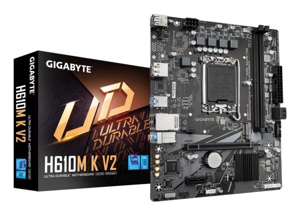 Mainboard|GIGABYTE|Intel H610|LGA1700|Micro-ATX|Memory DDR5|Memory slots 2|1xPCI-Express 3.0 1x|1xPCI-Express 4.0 16x|1xM.2|1xHDMI|1xDisplayPort|4xUSB 2.0|2xUSB 3.2|1xPS/2|1xRJ45|3xAudio port|H610MKV2 Mainboard|GIGABYTE|Intel H610|LGA1700|Micro-ATX|Memory DDR5|Memory slots 2|1xPCI-Express 3.0 1x|1xPCI-Express 4.0 16x|1xM.2|1xHDMI|1xDisplayPort|4xUSB 2.0|2xUSB 3.2|1xPS/2|1xRJ45|3xAudio port|H610MKV2