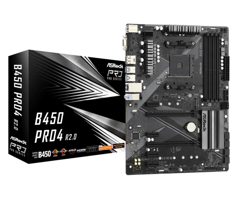 Mainboard|ASROCK|AMD B450|SAM4|ATX|4xPCI-Express 2.0 1x|2xPCI-Express 3.0 16x|2xM.2|Memory DDR4|Memory slots 4|1x15pin D-sub|1xHDMI|1xDisplayPort|2xAudio-In|1xAudio-Out|2xUSB 2.0|1xUSB type C|5xUSB 3.2|1xPS/2|1xRJ45|B450PRO4R2.0 Mainboard|ASROCK|AMD B450|SAM4|ATX|4xPCI-Express 2.0 1x|2xPCI-Express 3.0 16x|2xM.2|Memory DDR4|Memory slots 4|1x15pin D-sub|1xHDMI|1xDisplayPort|2xAudio-In|1xAudio-Out|2xUSB 2.0|1xUSB type C|5xUSB 3.2|1xPS/2|1xRJ45|B450PRO4R2.0