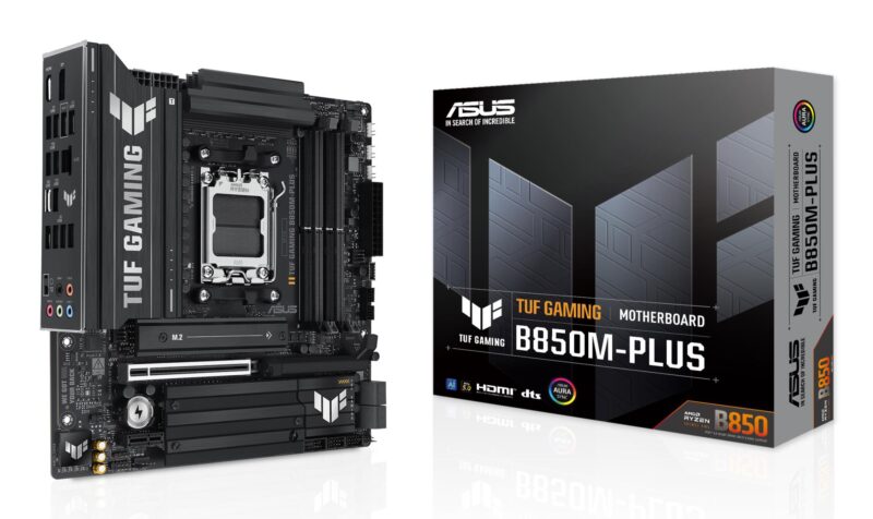 Mainboard|ASUS|AMD B850|SAM5|Micro-ATX|Memory DDR5|Memory slots 4|1xPCI-Express 4.0 1x|1xPCI-Express 4.0 16x|1xPCI-Express 5.0 16x|3xM.2|1xHDMI|1xDisplayPort|4xUSB 2.0|4xUSB 3.0|3xUSB 3.2|1xUSB-C|1xRJ45|5xAudio port|TUFGAMINGB850M-PLUS