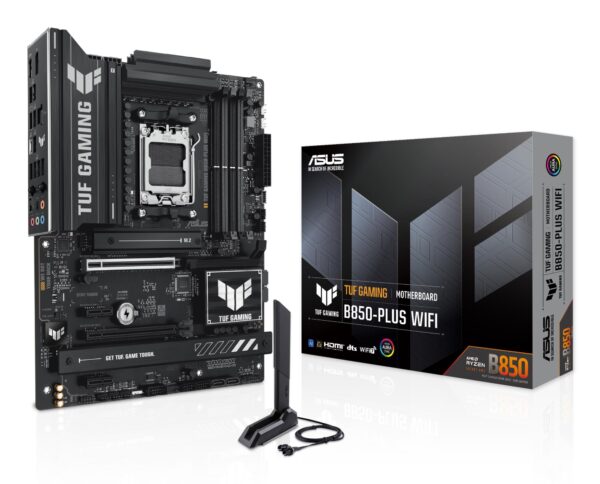 Mainboard|ASUS|AMD B850|SAM5|ATX|Memory DDR5|Memory slots 4|2xPCI-Express 4.0 1x|1xPCI-Express 4.0 16x|1xPCI-Express 5.0 16x|3xM.2|1xHDMI|1xDisplayPort|2xUSB 2.0|4xUSB 3.1|3xUSB 3.2|1xUSB-C|1xRJ45|5xAudio port|TUFGAMINGB850-PLUSWIFI