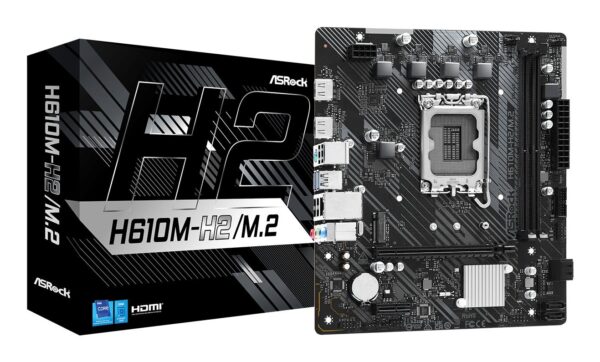 Mainboard|ASROCK|Intel H610|LGA1700|Micro-ATX|Memory DDR4|Memory slots 2|1xPCI-Express 3.0 1x|1xPCI-Express 4.0 16x|1xM.2|2xHDMI|4xUSB 2.0|2xUSB 3.2|1xPS/2|1xRJ45|3xAudio port|H610M-H2/M.2 Mainboard|ASROCK|Intel H610|LGA1700|Micro-ATX|Memory DDR4|Memory slots 2|1xPCI-Express 3.0 1x|1xPCI-Express 4.0 16x|1xM.2|2xHDMI|4xUSB 2.0|2xUSB 3.2|1xPS/2|1xRJ45|3xAudio port|H610M-H2/M.2