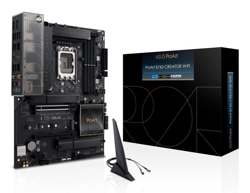 Mainboard|ASUS|Intel B760 Express|LGA1700|ATX|Memory DDR5|Memory slots 4|1xPCI-Express 3.0 1x|1xPCI-Express 4.0 16x|1xPCI-Express 5.0 16x|3xM.2|1xHDMI|1xDisplayPort|4xUSB 2.0|5xUSB 3.2|1xUSB-C|1xOptical S/PDIF|2xRJ45|5xAudio port|PROARTB760-CREATORWIFI Mainboard|ASUS|Intel B760 Express|LGA1700|ATX|Memory DDR5|Memory slots 4|1xPCI-Express 3.0 1x|1xPCI-Express 4.0 16x|1xPCI-Express 5.0 16x|3xM.2|1xHDMI|1xDisplayPort|4xUSB 2.0|5xUSB 3.2|1xUSB-C|1xOptical S/PDIF|2xRJ45|5xAudio port|PROARTB760-CREATORWIFI