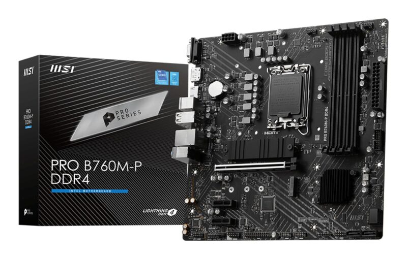 Mainboard|MSI|Intel B760 Express|LGA1700|Micro-ATX|Memory DDR4|Memory slots 4|2xPCI-Express 1x|1xPCI-Express 16x|2xM.2|1x15pin D-sub|1xHDMI|1xDisplayPort|4xUSB 2.0|1xUSB 3.2|1xUSB-C|2xPS/2|1xRJ45|3xAudio port|PROB760M-PDDR4 Mainboard|MSI|Intel B760 Express|LGA1700|Micro-ATX|Memory DDR4|Memory slots 4|2xPCI-Express 1x|1xPCI-Express 16x|2xM.2|1x15pin D-sub|1xHDMI|1xDisplayPort|4xUSB 2.0|1xUSB 3.2|1xUSB-C|2xPS/2|1xRJ45|3xAudio port|PROB760M-PDDR4