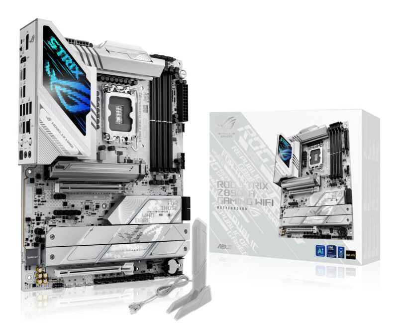Mainboard|ASUS|Intel Z890|LGA1851|ATX|Memory DDR5|Memory slots 4|1xPCI-Express 4.0 16x|1xPCI-Express 5.0 16x|5xM.2|1xHDMI|1xDisplayPort|1xAudio-In|1xAudio-Out|2xUSB 3.0|5xUSB 3.1|1xUSB-C|2xUSB-C w/Thunderbolt|1xOptical S/PDIF|1xRJ45|ROGSTRIXZ890-AGAMWIFI Mainboard|ASUS|Intel Z890|LGA1851|ATX|Memory DDR5|Memory slots 4|1xPCI-Express 4.0 16x|1xPCI-Express 5.0 16x|5xM.2|1xHDMI|1xDisplayPort|1xAudio-In|1xAudio-Out|2xUSB 3.0|5xUSB 3.1|1xUSB-C|2xUSB-C w/Thunderbolt|1xOptical S/PDIF|1xRJ45|ROGSTRIXZ890-AGAMWIFI
