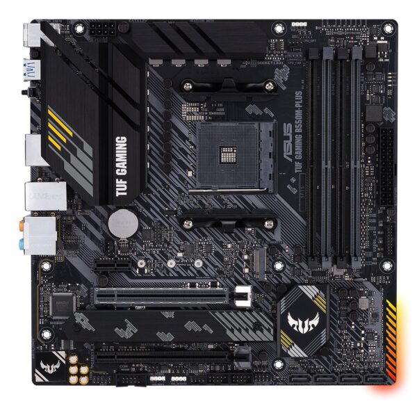 Mainboard|ASUS|AMD B550|SAM4|MicroATX|1xPCI-Express 3.0 1x|1xPCI-Express 3.0 16x|2xM.2|1xPCI-Express 4.0 16x|Memory DDR4|Memory slots 4|1xHDMI|1xDisplayPort|2xUSB 2.0|1xUSB type C|5xUSB 3.2|1xPS/2|1xOptical S/PDIF|1xRJ45|5xAudio port|TUFGAMINGB550M-PLUS Mainboard|ASUS|AMD B550|SAM4|MicroATX|1xPCI-Express 3.0 1x|1xPCI-Express 3.0 16x|2xM.2|1xPCI-Express 4.0 16x|Memory DDR4|Memory slots 4|1xHDMI|1xDisplayPort|2xUSB 2.0|1xUSB type C|5xUSB 3.2|1xPS/2|1xOptical S/PDIF|1xRJ45|5xAudio port|TUFGAMINGB550M-PLUS