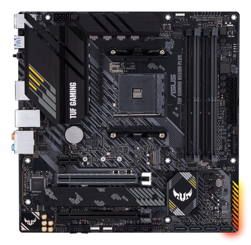 Mainboard|ASUS|AMD B550|SAM4|MicroATX|1xPCI-Express 3.0 1x|1xPCI-Express 3.0 16x|2xM.2|1xPCI-Express 4.0 16x|Memory DDR4|Memory slots 4|1xHDMI|1xDisplayPort|2xUSB 2.0|1xUSB type C|5xUSB 3.2|1xPS/2|1xOptical S/PDIF|1xRJ45|5xAudio port|TUFGAMINGB550M-PLUS Mainboard|ASUS|AMD B550|SAM4|MicroATX|1xPCI-Express 3.0 1x|1xPCI-Express 3.0 16x|2xM.2|1xPCI-Express 4.0 16x|Memory DDR4|Memory slots 4|1xHDMI|1xDisplayPort|2xUSB 2.0|1xUSB type C|5xUSB 3.2|1xPS/2|1xOptical S/PDIF|1xRJ45|5xAudio port|TUFGAMINGB550M-PLUS