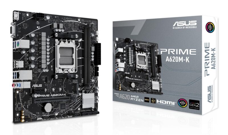 Mainboard|ASUS|AMD A620|Micro-ATX|Memory DDR5|Memory slots 2|1xPCI-Express 3.0 1x|1xPCI-Express 4.0 16x|1xM.2|1x15pin D-sub|1xHDMI|2xUSB 2.0|4xUSB 3.2|1xPS/2|1xRJ45|3xAudio port|PRIMEA620M-K Mainboard|ASUS|AMD A620|Micro-ATX|Memory DDR5|Memory slots 2|1xPCI-Express 3.0 1x|1xPCI-Express 4.0 16x|1xM.2|1x15pin D-sub|1xHDMI|2xUSB 2.0|4xUSB 3.2|1xPS/2|1xRJ45|3xAudio port|PRIMEA620M-K