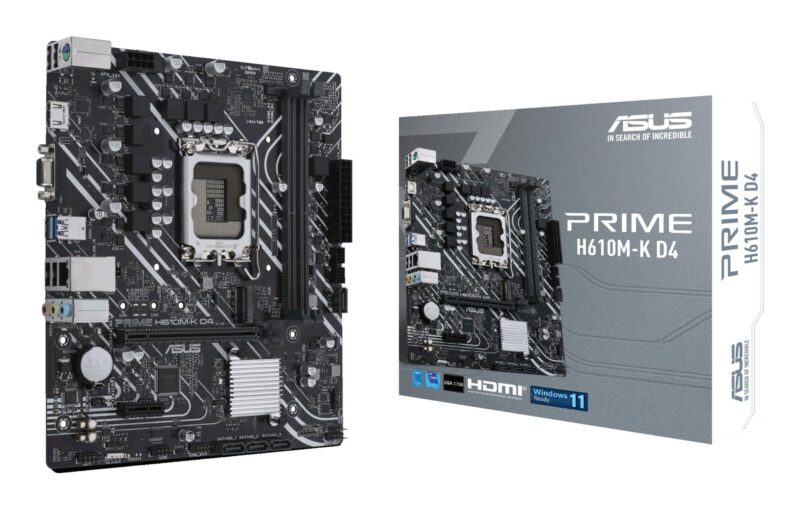 Mainboard|ASUS|Intel H610|LGA1700|MicroATX|Memory DDR4|Memory slots 2|1xPCI-Express 3.0 1x|1xPCI-Express 4.0 16x|1xM.2|1x15pin D-sub|1xHDMI|2xAudio-In|1xAudio-Out|4xUSB 2.0|2xUSB 3.2|1xPS/2|1xRJ45|PRIMEH610M-KD4 Mainboard|ASUS|Intel H610|LGA1700|MicroATX|Memory DDR4|Memory slots 2|1xPCI-Express 3.0 1x|1xPCI-Express 4.0 16x|1xM.2|1x15pin D-sub|1xHDMI|2xAudio-In|1xAudio-Out|4xUSB 2.0|2xUSB 3.2|1xPS/2|1xRJ45|PRIMEH610M-KD4
